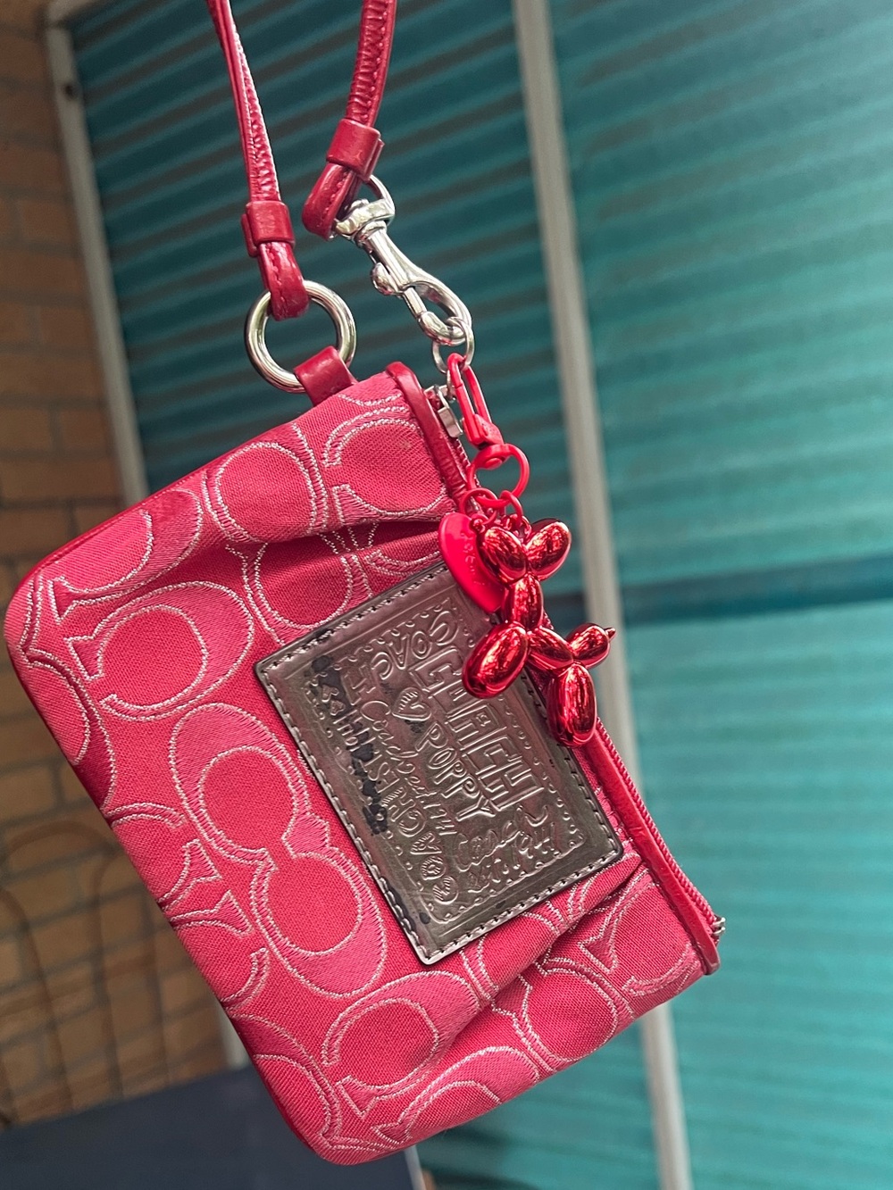 Coach Poppy Pink Signature Wristlet Pouch - Gem